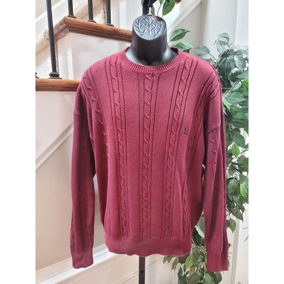 Nautica Men's Maroon 100% Cotton Long Sleeve Crew Neck Pullover Sweater Size L - Picture 1 of 11